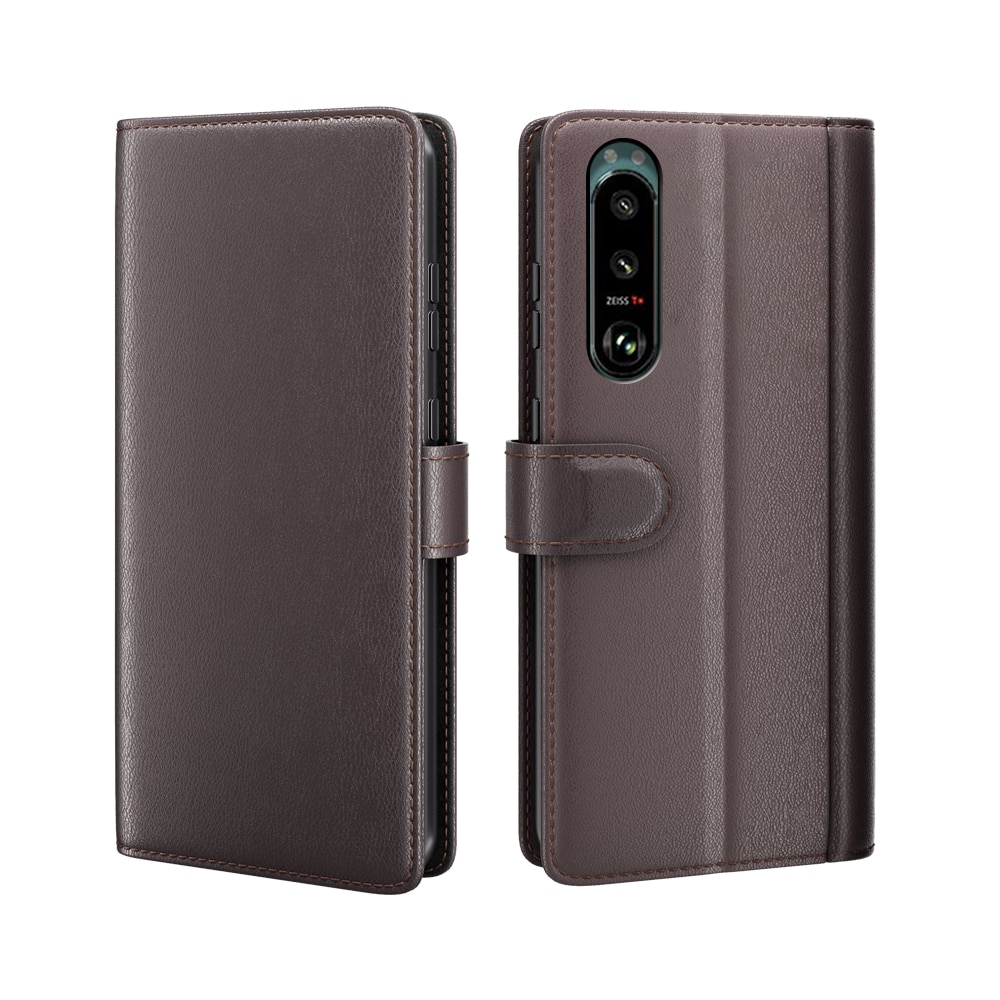Sony Xperia 5 III Genuine Leather Wallet Case Brown