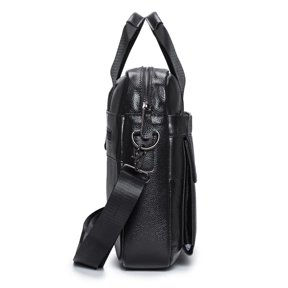 Leather Laptop Bag with Shoulder Strap Black