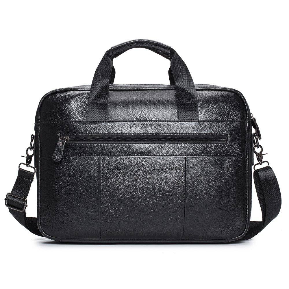 Leather Laptop Bag with Shoulder Strap Black