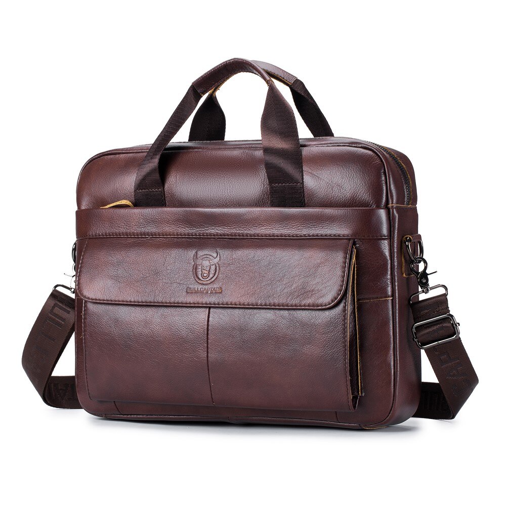 Leather Laptop Bag with Shoulder Strap Brown