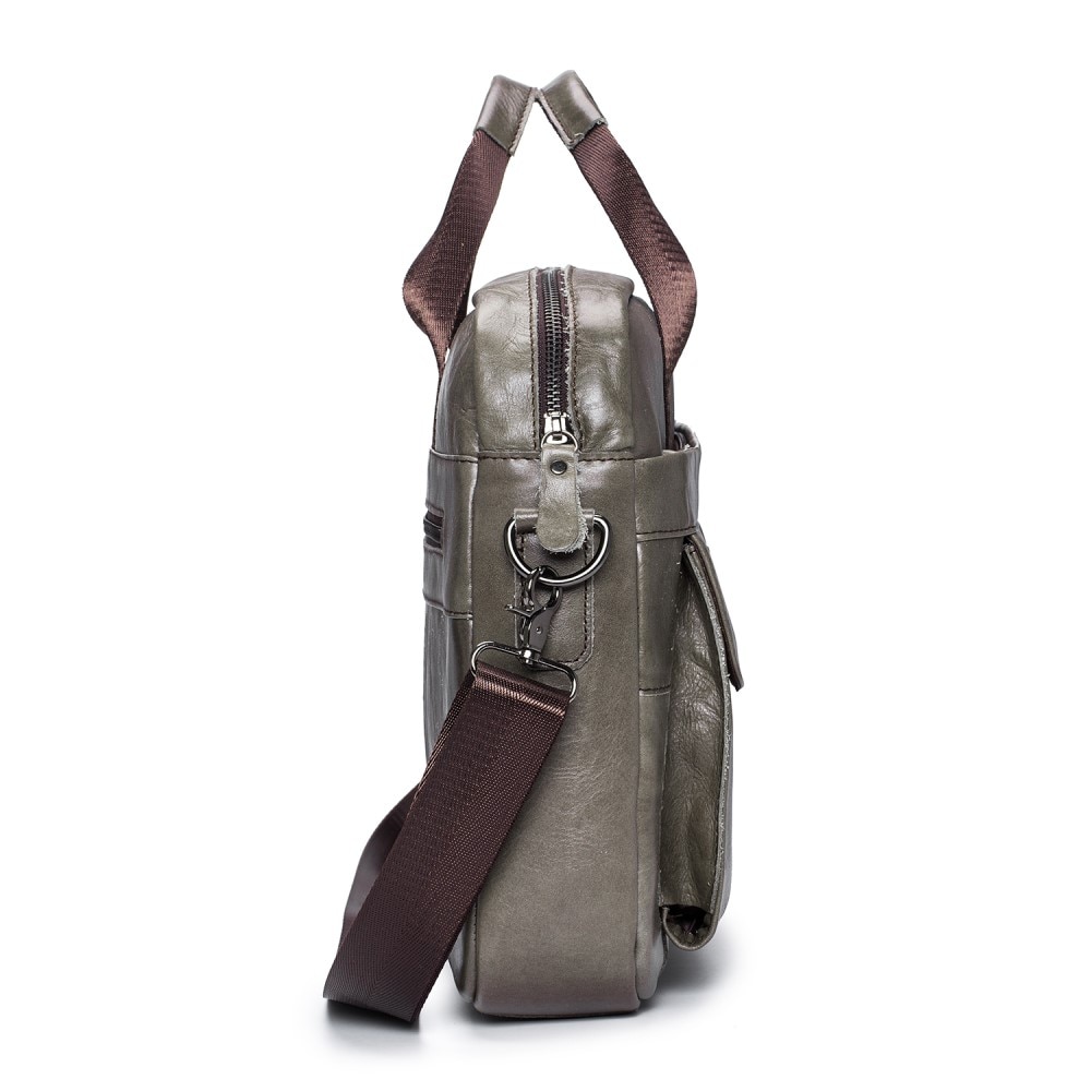 Leather Laptop Bag with Shoulder Strap Grey