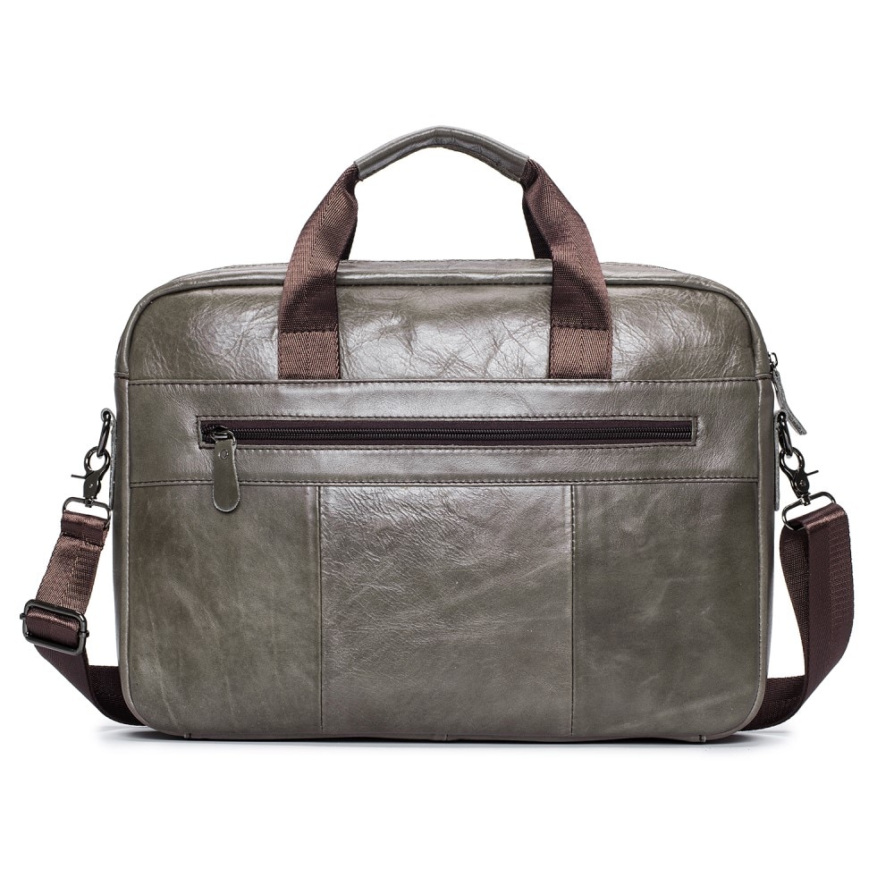 Leather Laptop Bag with Shoulder Strap Grey