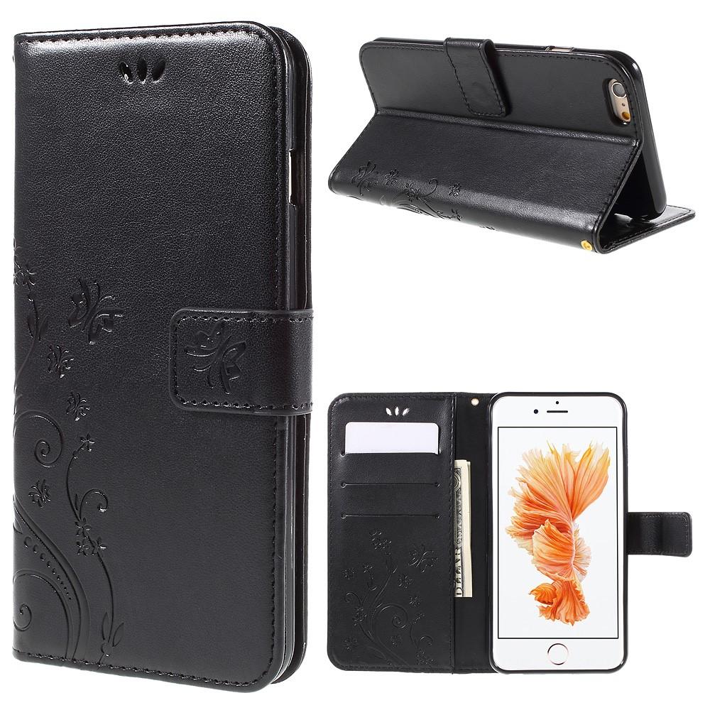 iPhone 6/6S Leather Cover Imprinted Butterflies Black