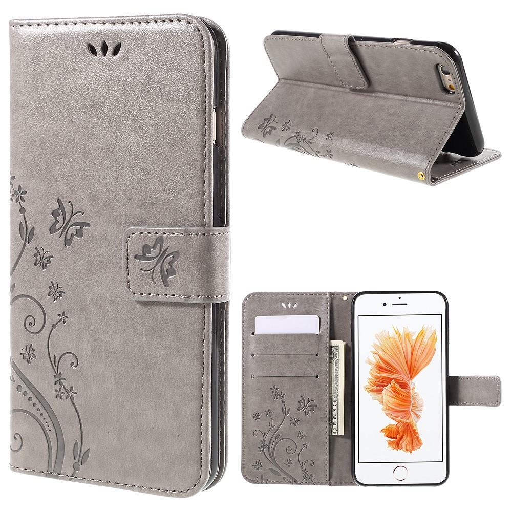 iPhone 6/6S Leather Cover Imprinted Butterflies Grey