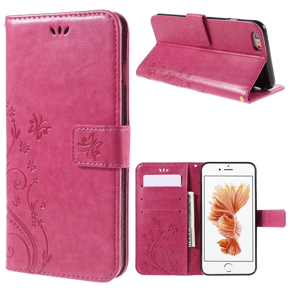 iPhone 6/6S Leather Cover Imprinted Butterflies Pink