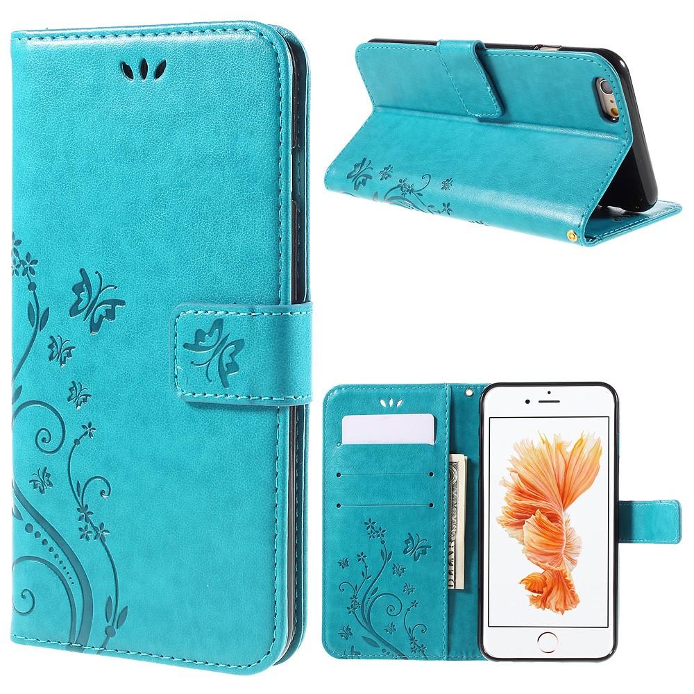 iPhone 6/6S Leather Cover Imprinted Butterflies Blue