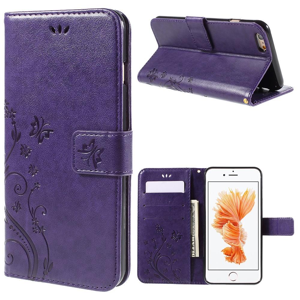 iPhone 6/6S Leather Cover Imprinted Butterflies Purple