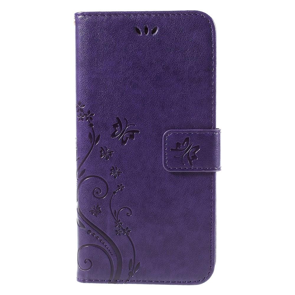 iPhone 6/6S Leather Cover Imprinted Butterflies Purple