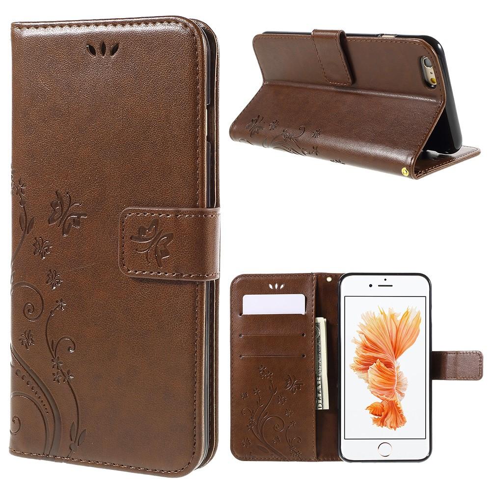 iPhone 6/6S Leather Cover Imprinted Butterflies Brown
