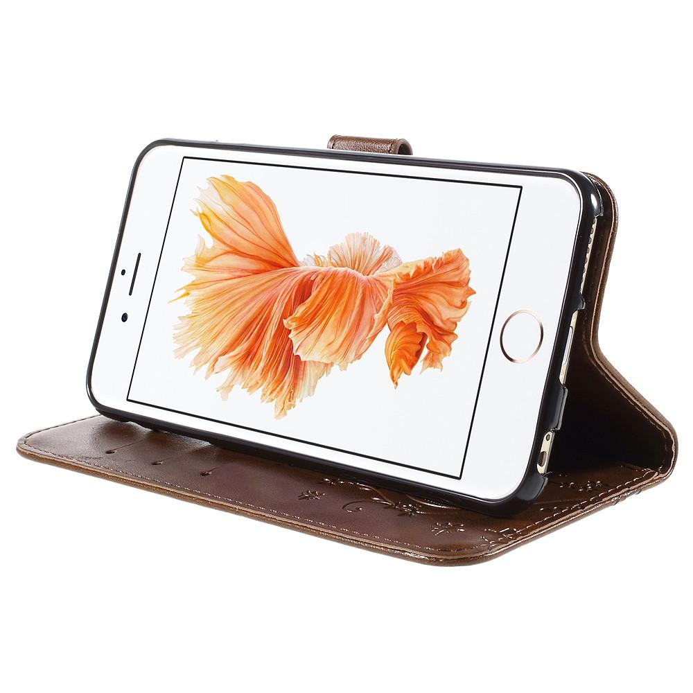 iPhone 6/6S Leather Cover Imprinted Butterflies Brown