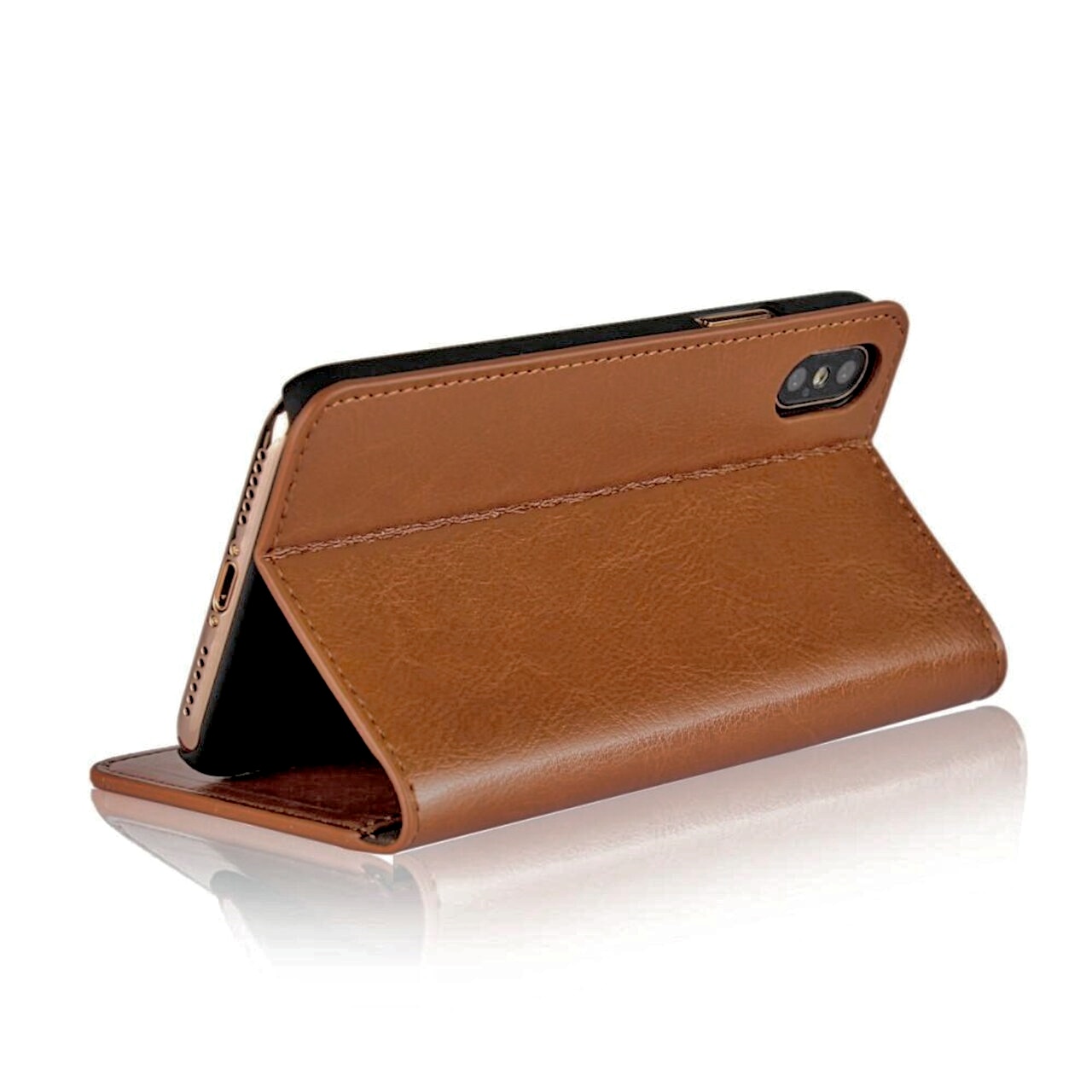 iPhone X/XS Genuine Leather Wallet Case Brown