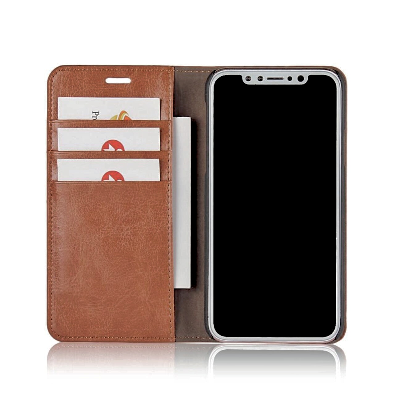 iPhone X/XS Genuine Leather Wallet Case Brown