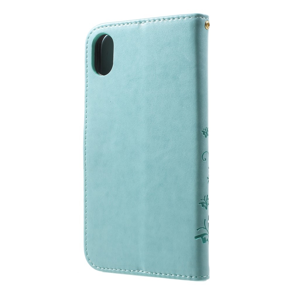 iPhone XR Leather Cover Imprinted Butterflies Green