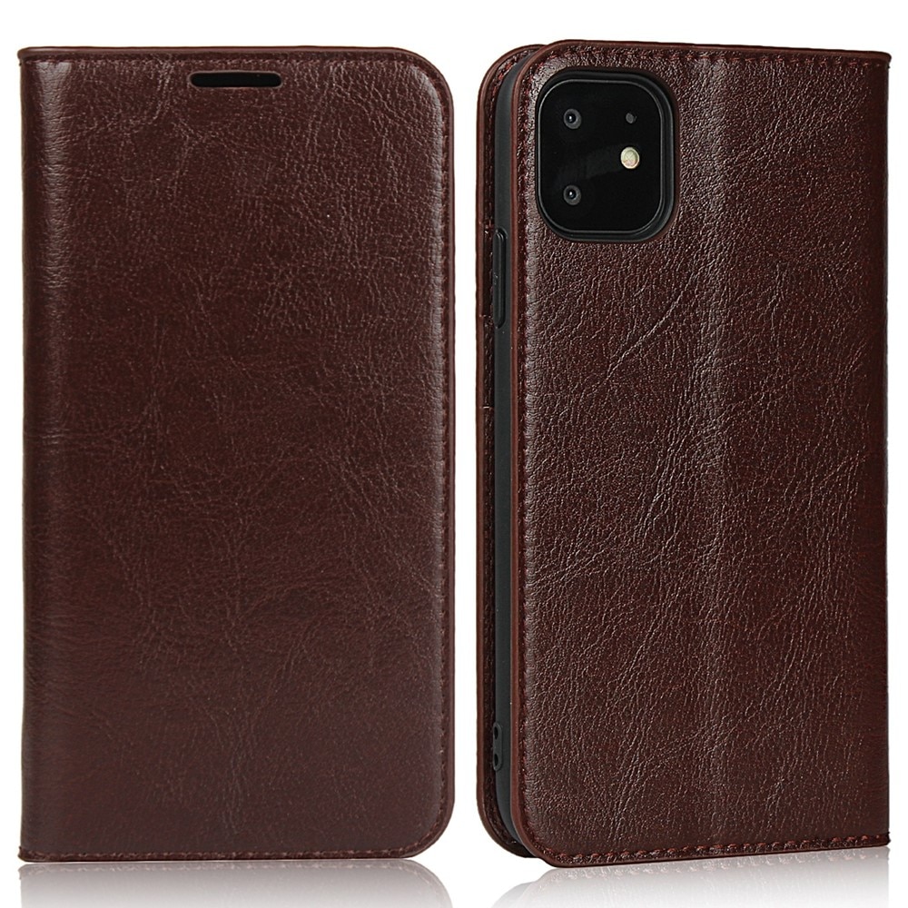 iPhone 11 Genuine Leather Wallet Case Dark Brown