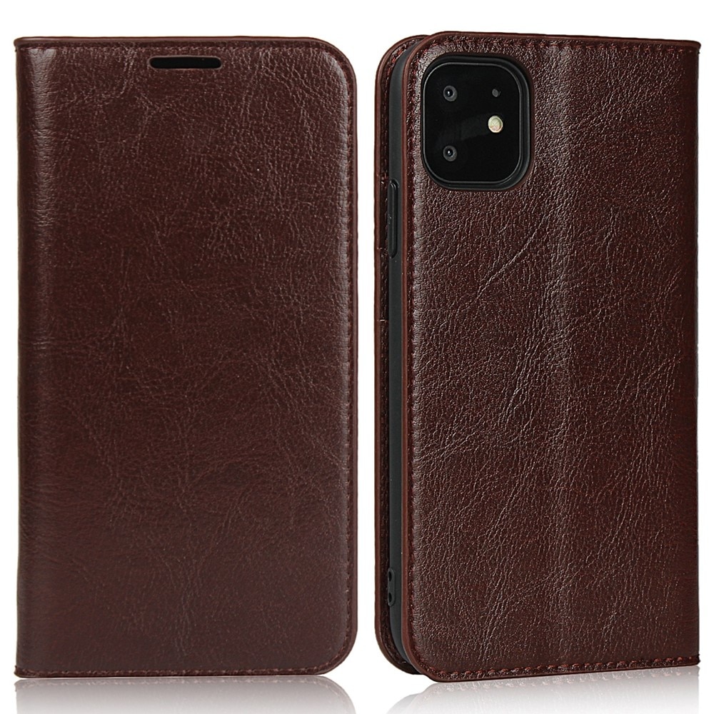 iPhone XR Genuine Leather Wallet Case Dark Brown