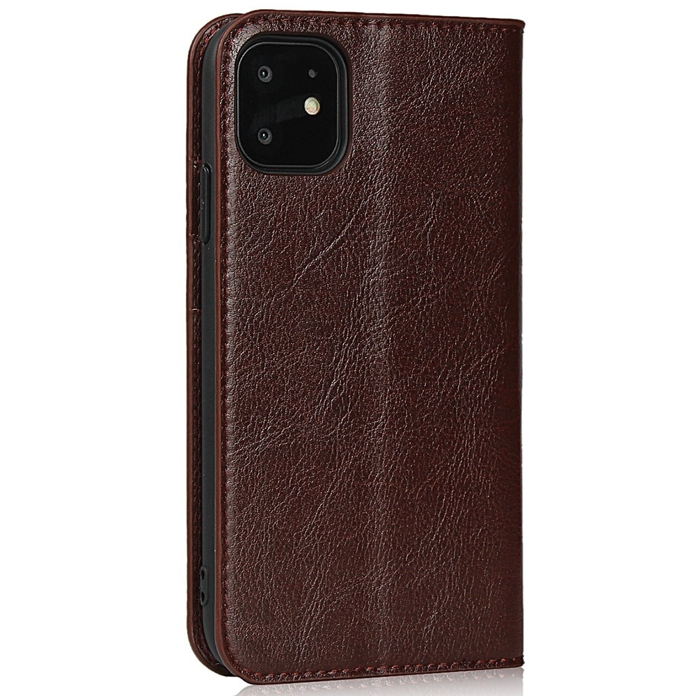 iPhone 11 Genuine Leather Wallet Case Dark Brown