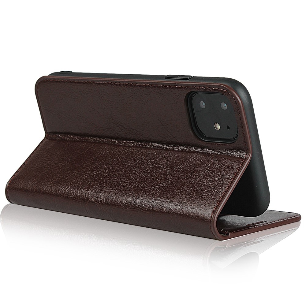 iPhone XR Genuine Leather Wallet Case Dark Brown