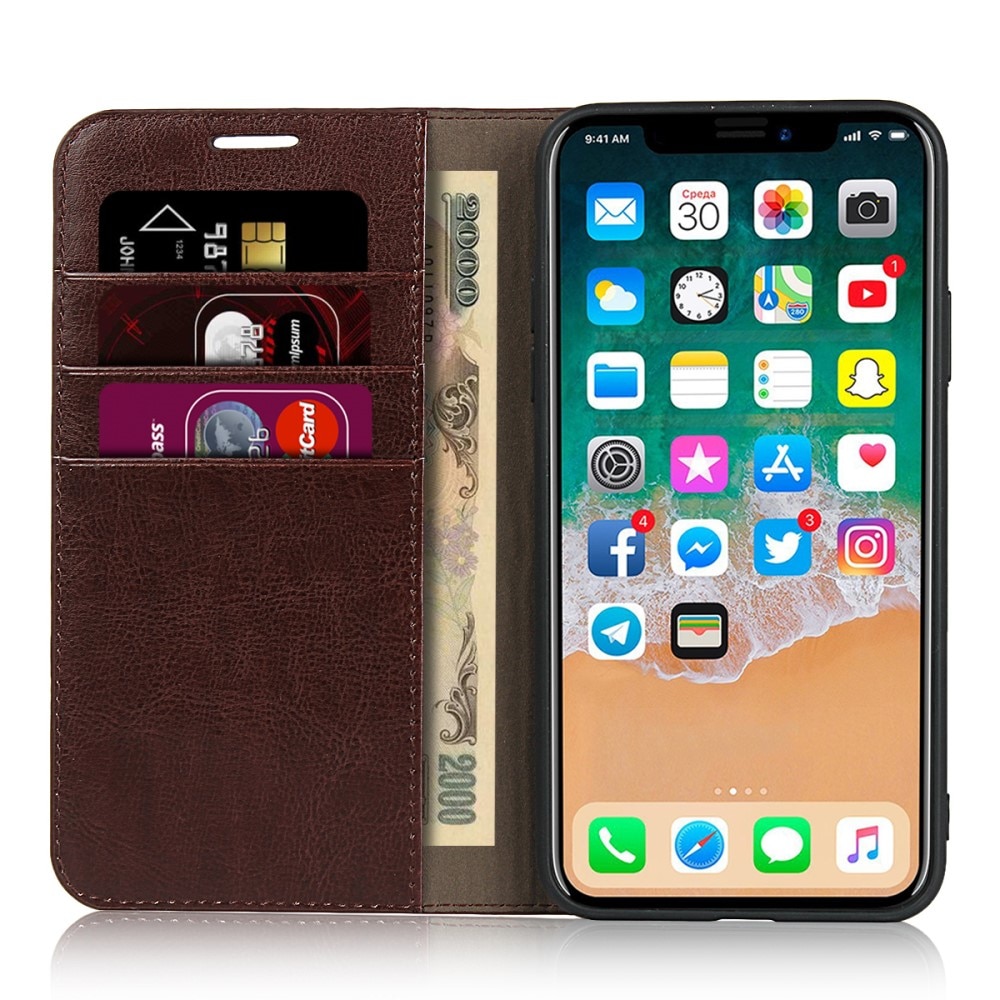 iPhone 11 Pro Genuine Leather Wallet Case Dark Brown