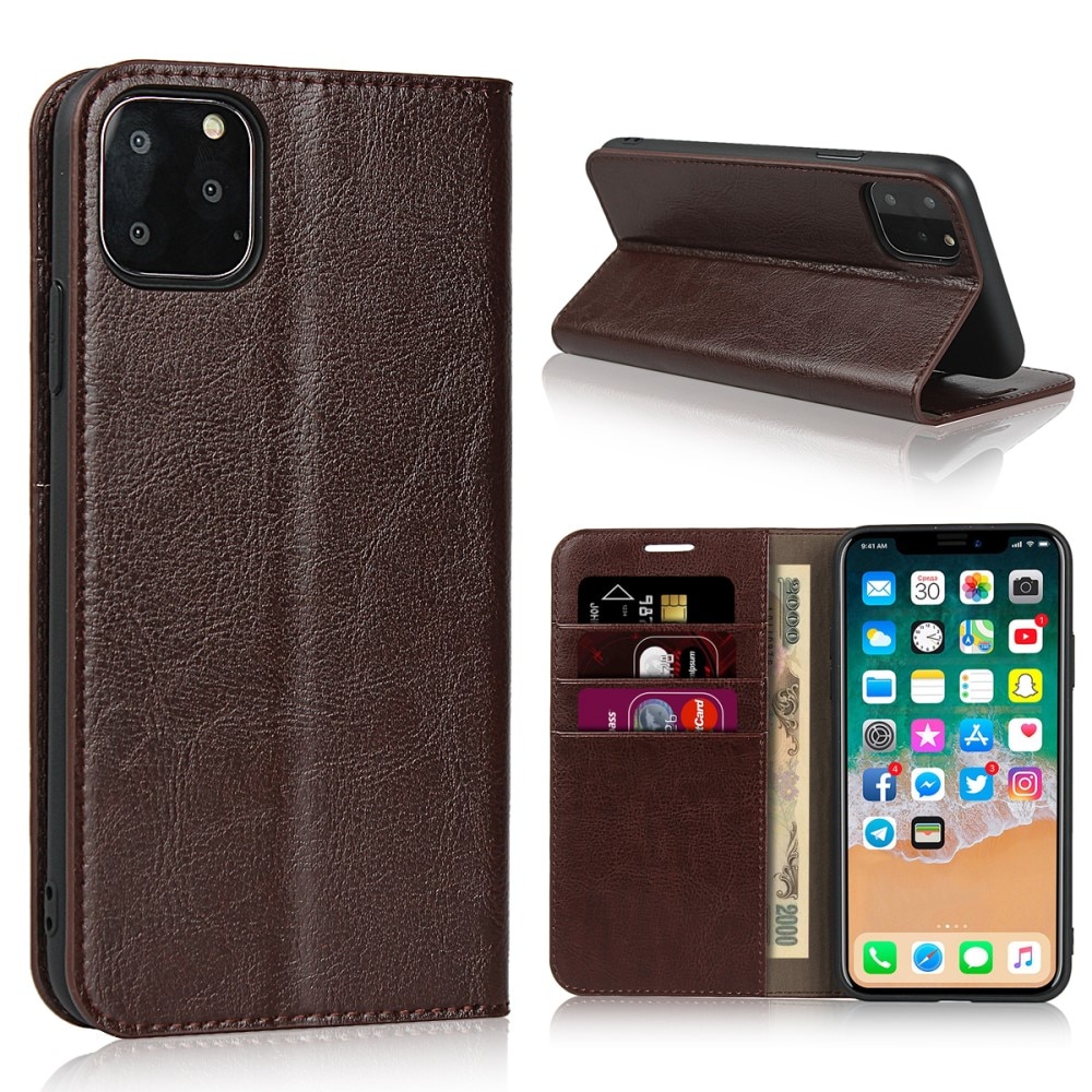iPhone 11 Pro Genuine Leather Wallet Case Dark Brown