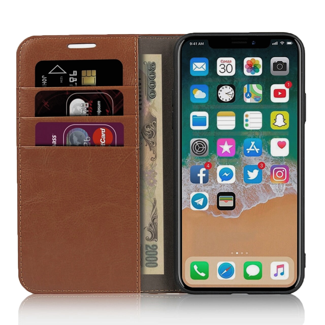 iPhone 11 Pro Genuine Leather Wallet Case Brown