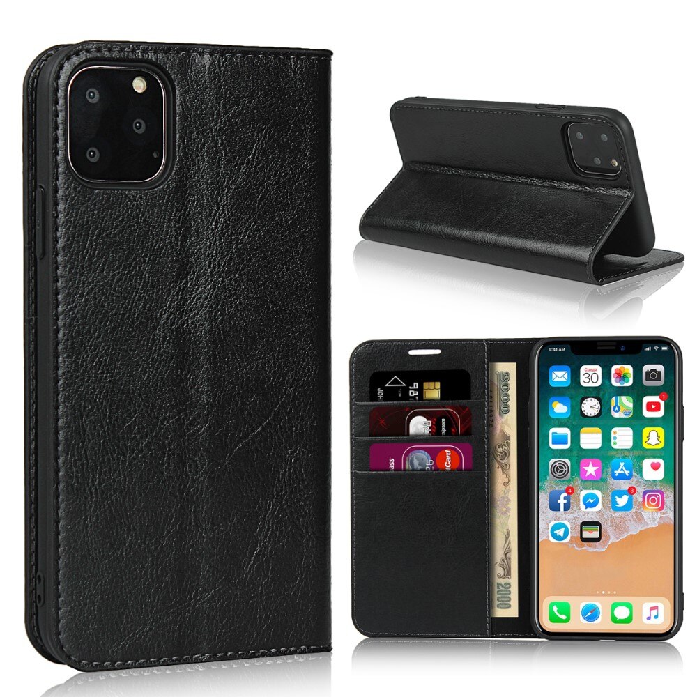 iPhone 11 Pro Genuine Leather Wallet Case Black