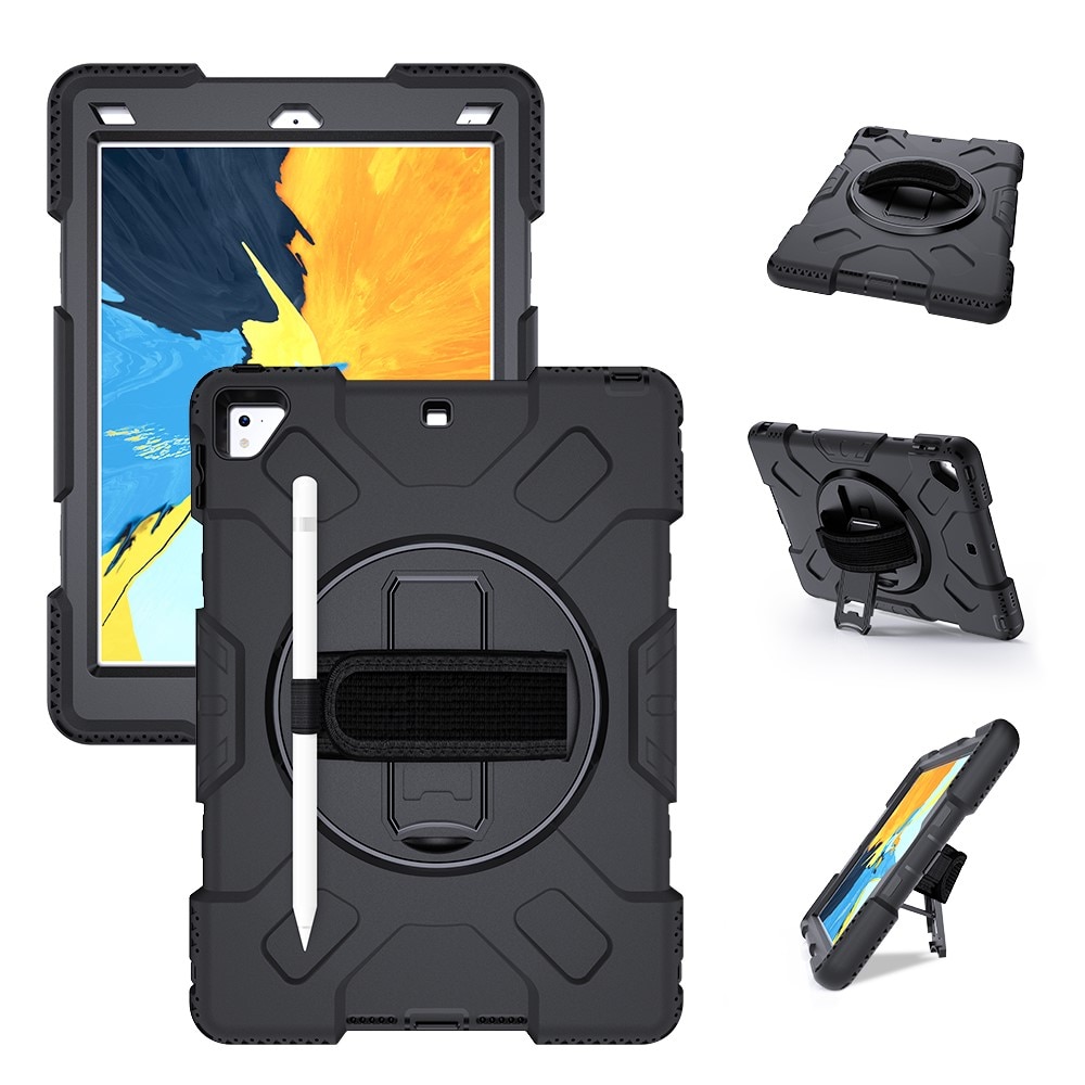 iPad Air 2 9.7 (2014) Shockproof Hybrid Case w. Shoulder Strap Black