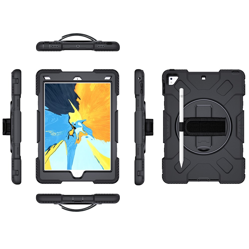 iPad 9.7 5th Gen (2017) Shockproof Hybrid Case w. Shoulder Strap Black