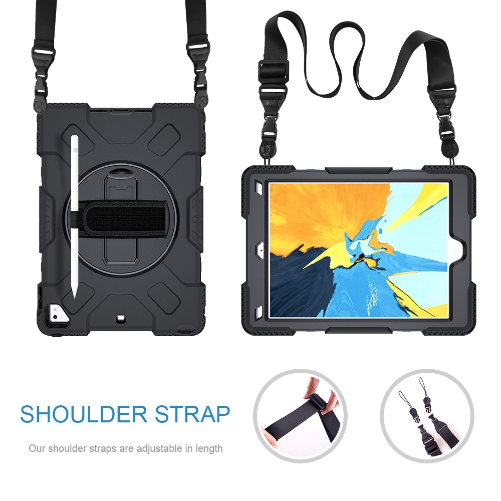 iPad 9.7 5th Gen (2017) Shockproof Hybrid Case w. Shoulder Strap Black