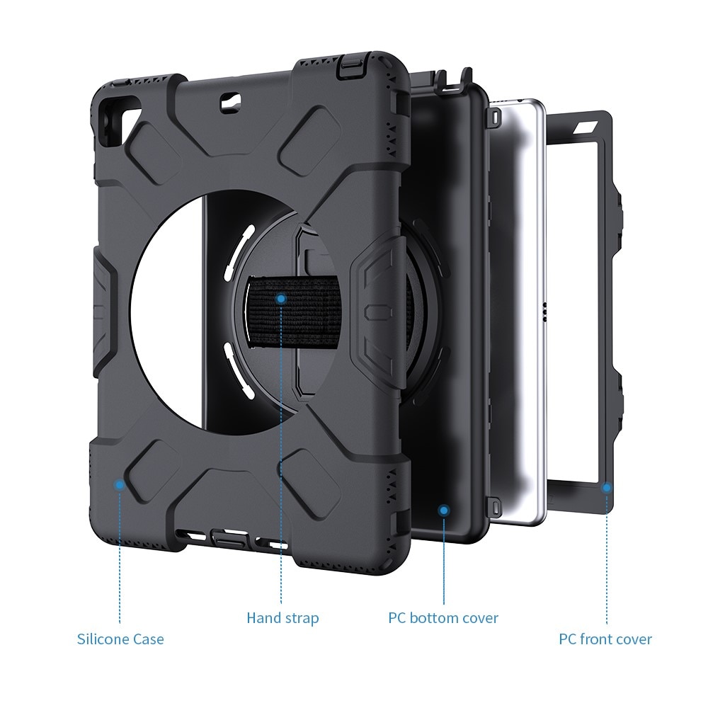 iPad Air 2 9.7 (2014) Shockproof Hybrid Case w. Shoulder Strap Black