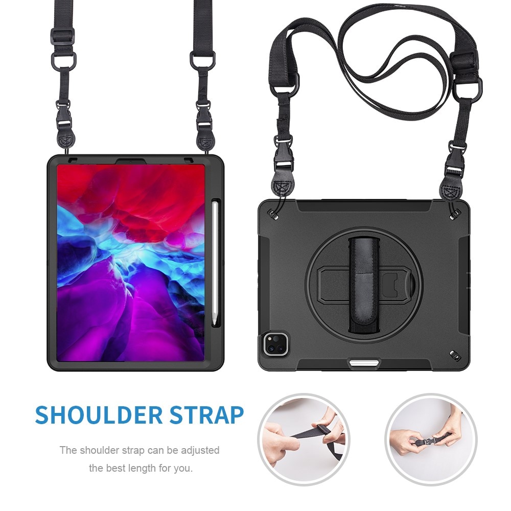 iPad Pro 12.9 5th Gen (2021) Shockproof Hybrid Case w. Shoulder Strap Black