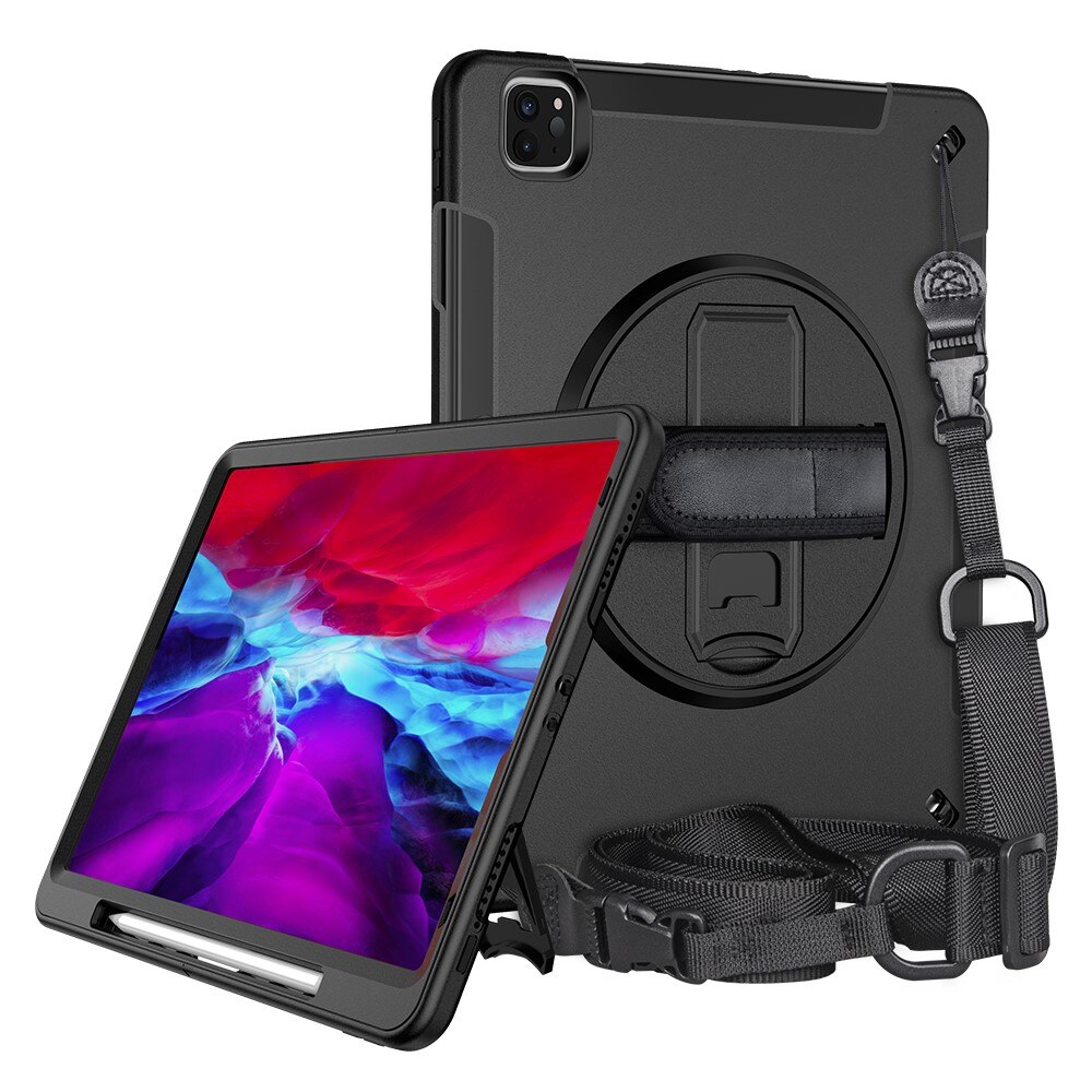 iPad Pro 12.9 3rd Gen (2018) Shockproof Hybrid Case w. Shoulder Strap Black