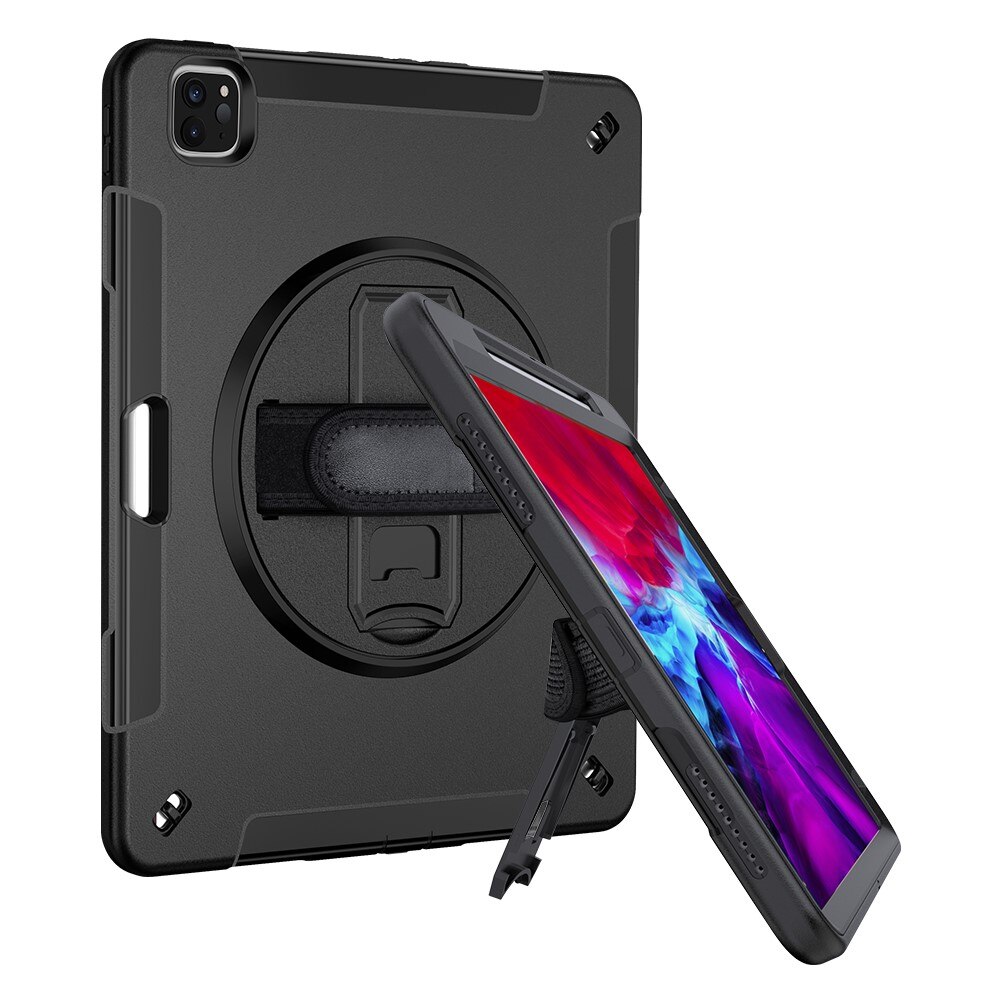 iPad Pro 12.9 4th Gen (2020) Shockproof Hybrid Case w. Shoulder Strap Black