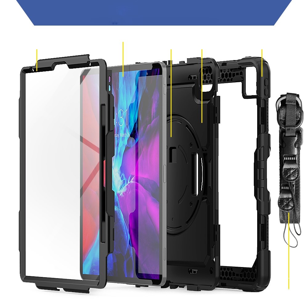 iPad Pro 12.9 3rd Gen (2018) Shockproof Full Protection Hybrid Case w. Shoulder Strap Black
