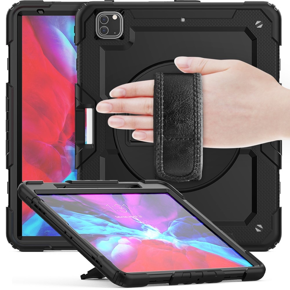 iPad Pro 12.9 4th Gen (2020) Shockproof Full Protection Hybrid Case w. Shoulder Strap Black