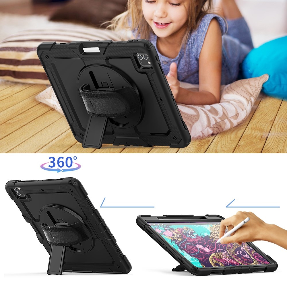 iPad Pro 12.9 4th Gen (2020) Shockproof Full Protection Hybrid Case w. Shoulder Strap Black