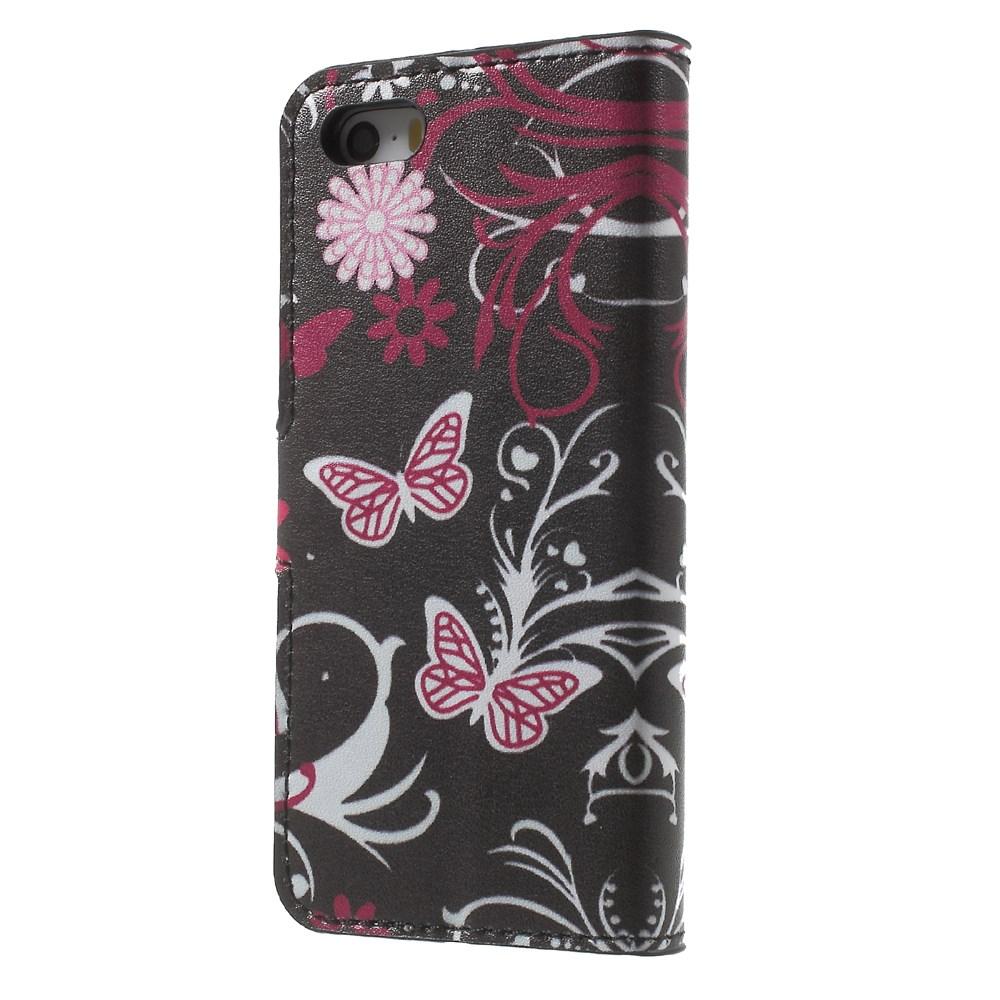 iPhone 5/5S/SE Wallet Case Black Butterfly