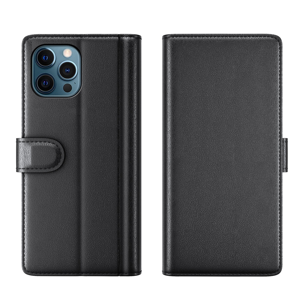 iPhone 12 Pro Max Genuine Leather Wallet Case Black
