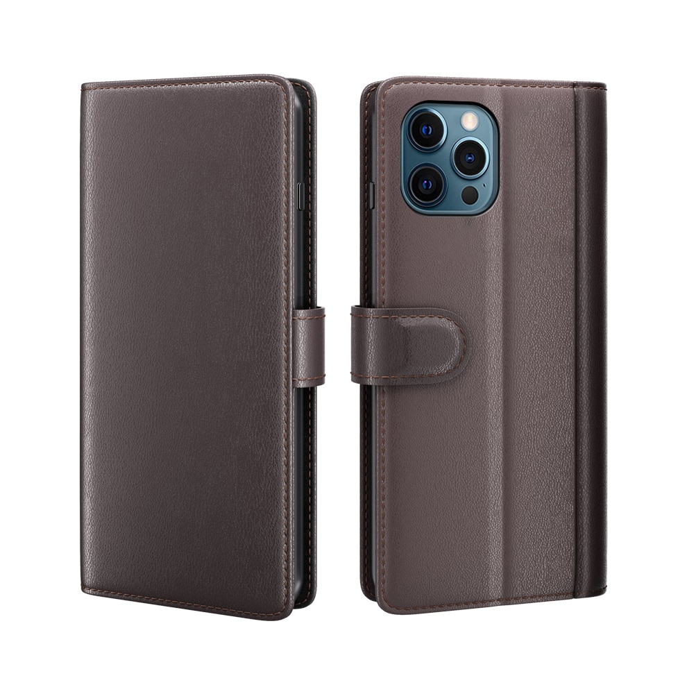 iPhone 12 Pro Max Genuine Leather Wallet Case Brown