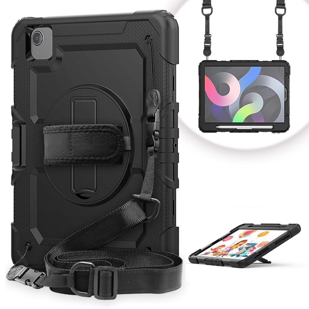 iPad Air 10.9 5th Gen (2022) Shockproof Full Protection Hybrid Case w. Shoulder Strap Black