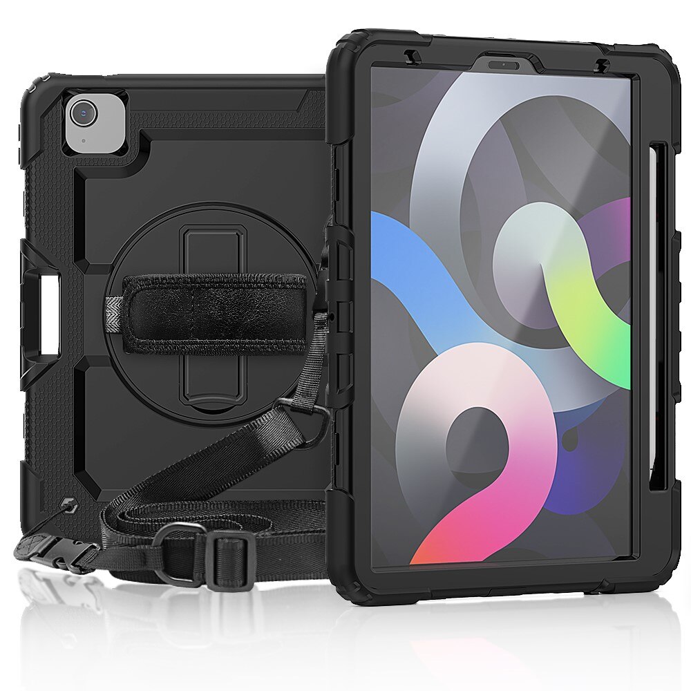 iPad Air 10.9 4th Gen (2020) Shockproof Full Protection Hybrid Case w. Shoulder Strap Black