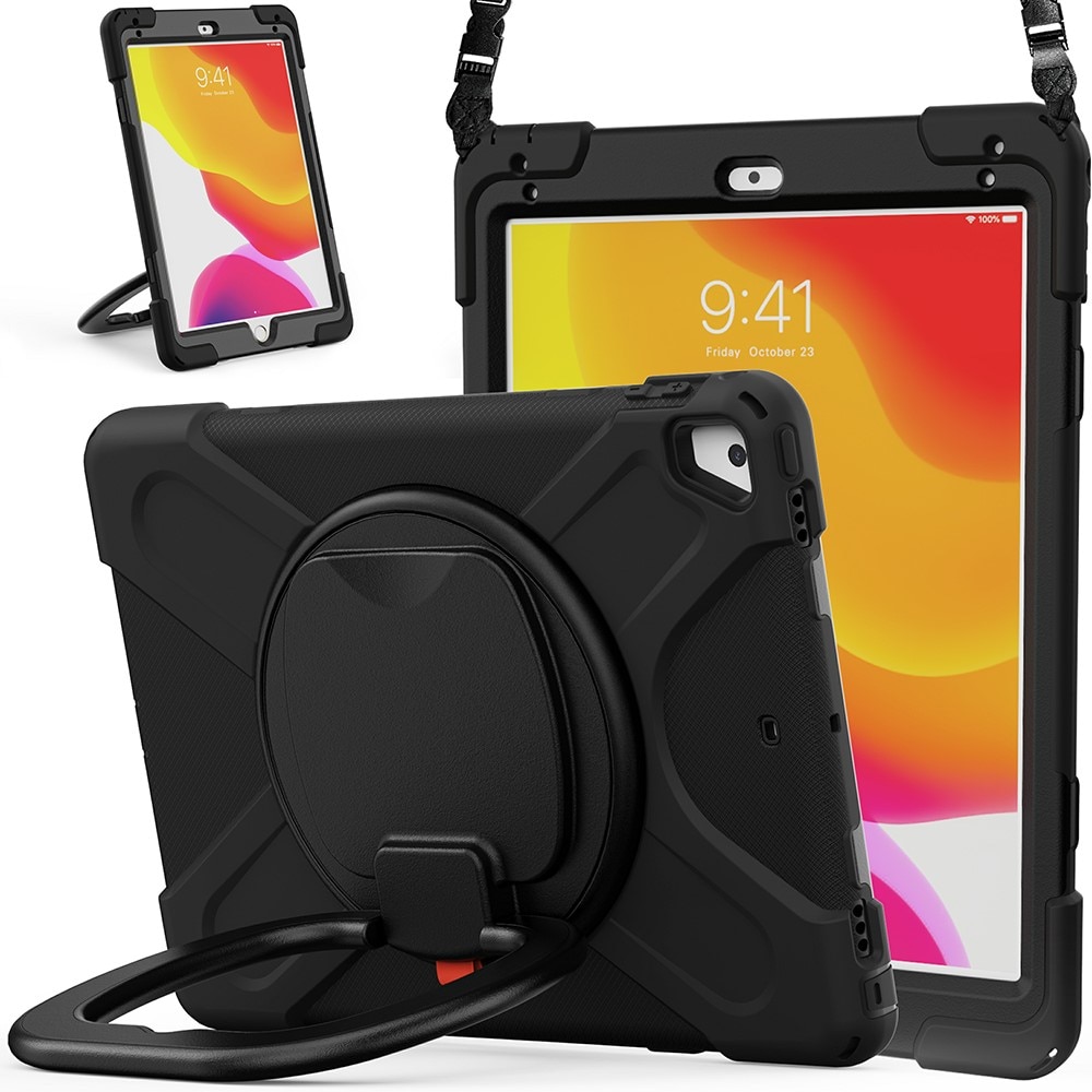 iPad Air 2 9.7 (2014) Kickstand Hybrid Case w. Shoulder Strap Black
