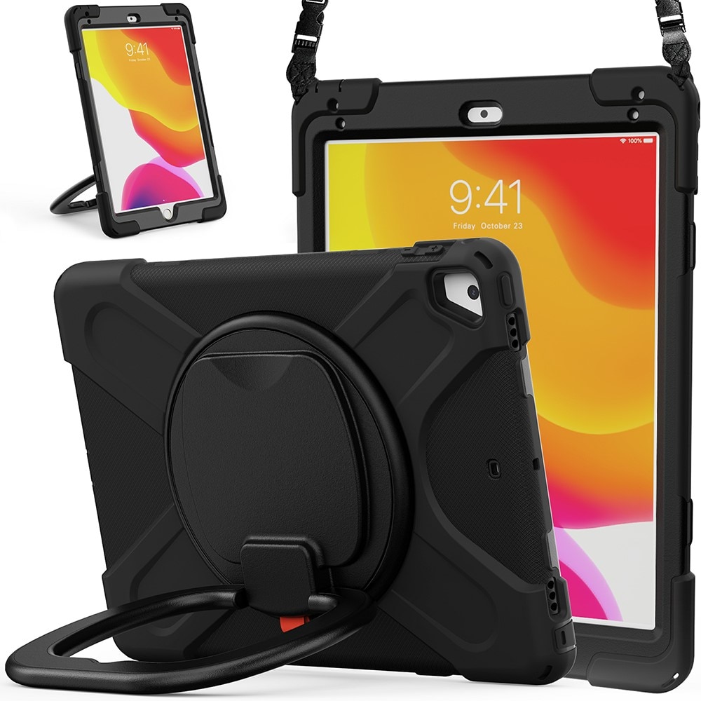 iPad 9.7 6th Gen (2018) Kickstand Hybrid Case w. Shoulder Strap Black