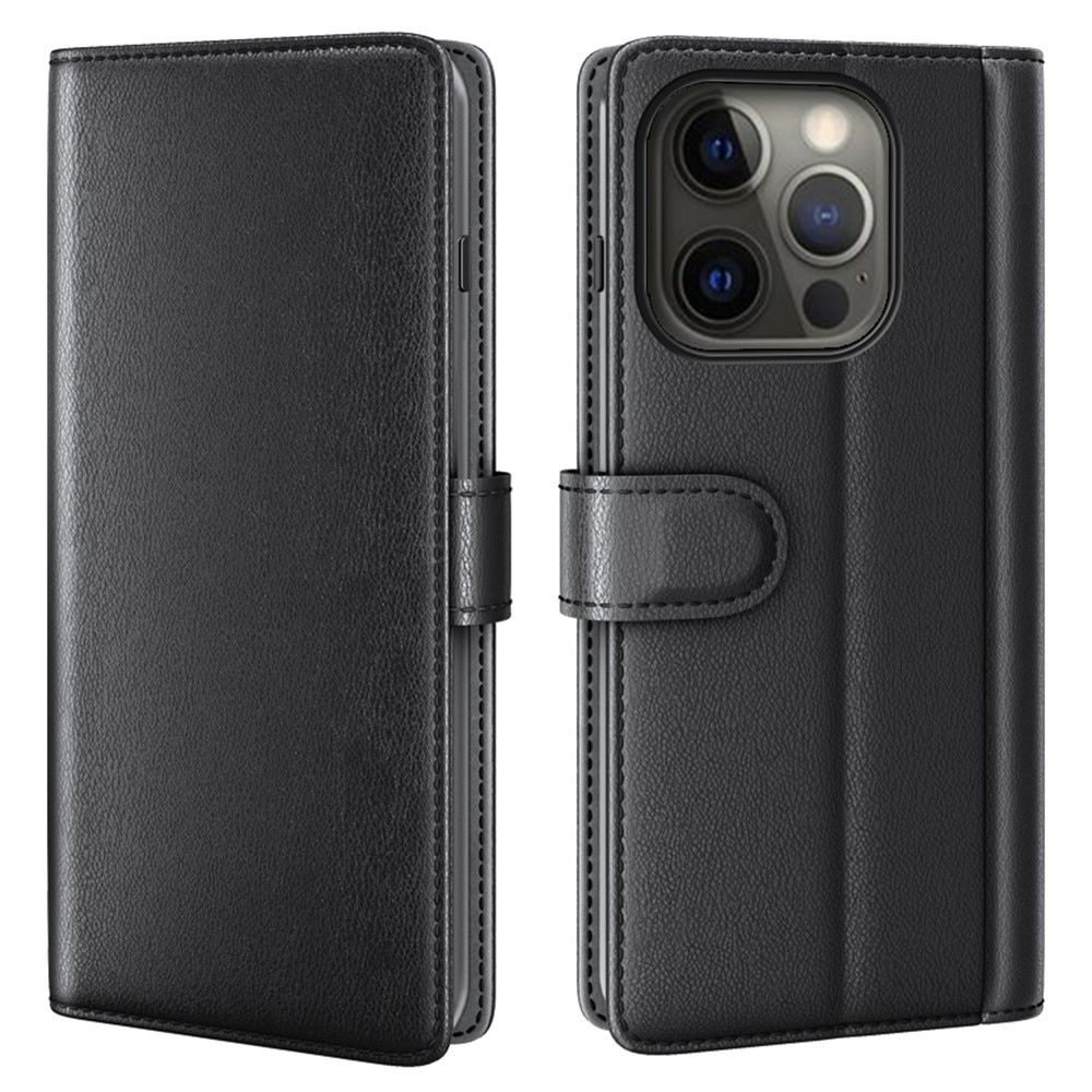 iPhone 13 Pro Max Genuine Leather Wallet Case Black