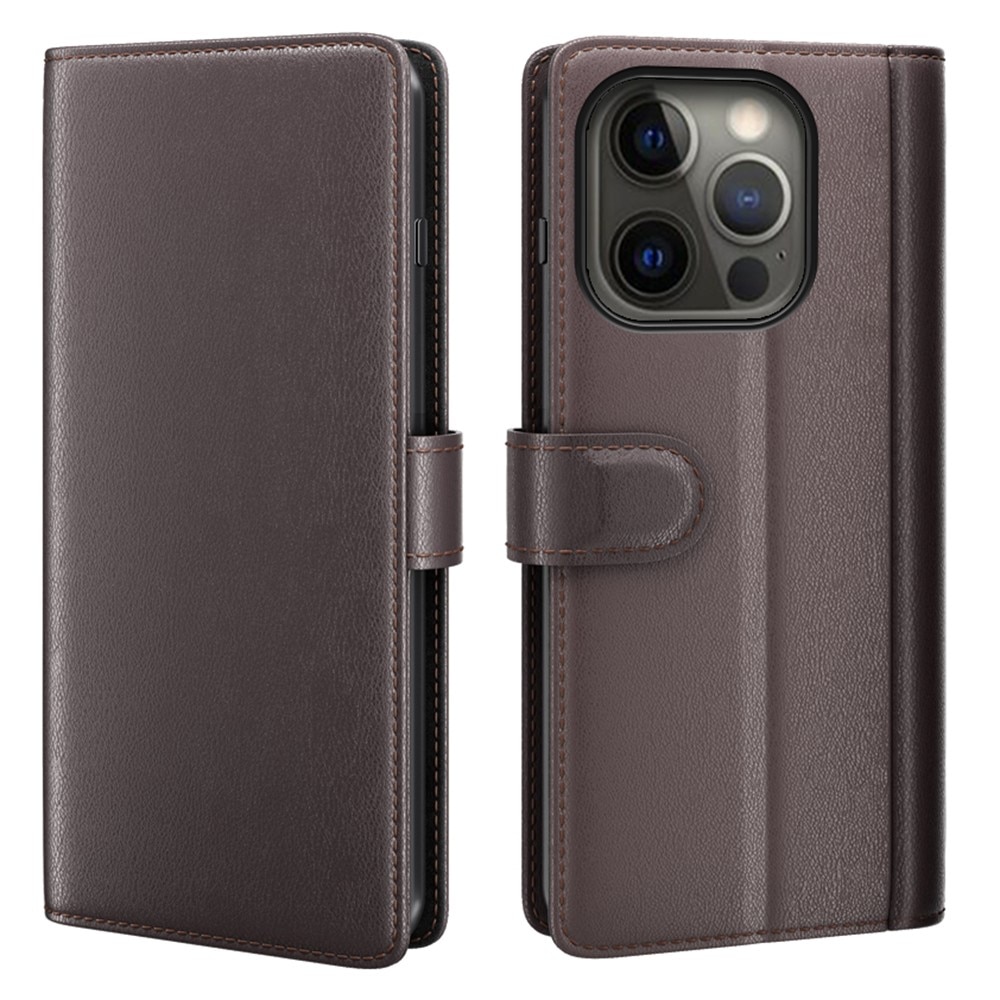 Apple iPhone 13 Pro Max Genuine Leather Wallet Case Brown