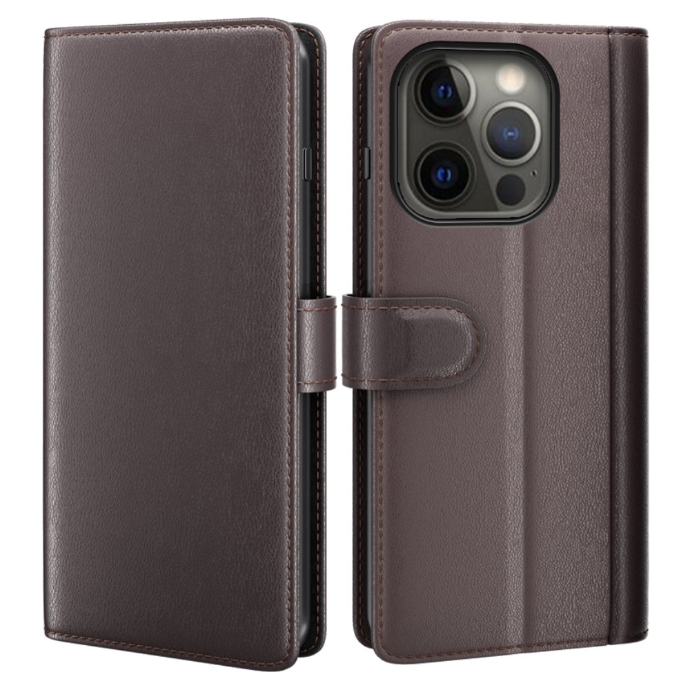 iPhone 13 Pro Genuine Leather Wallet Case Brown