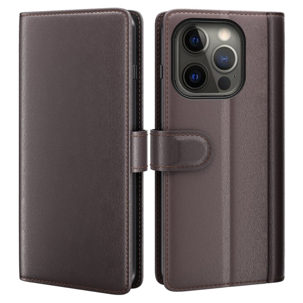 Apple iPhone 13 Pro Genuine Leather Wallet Case Brown