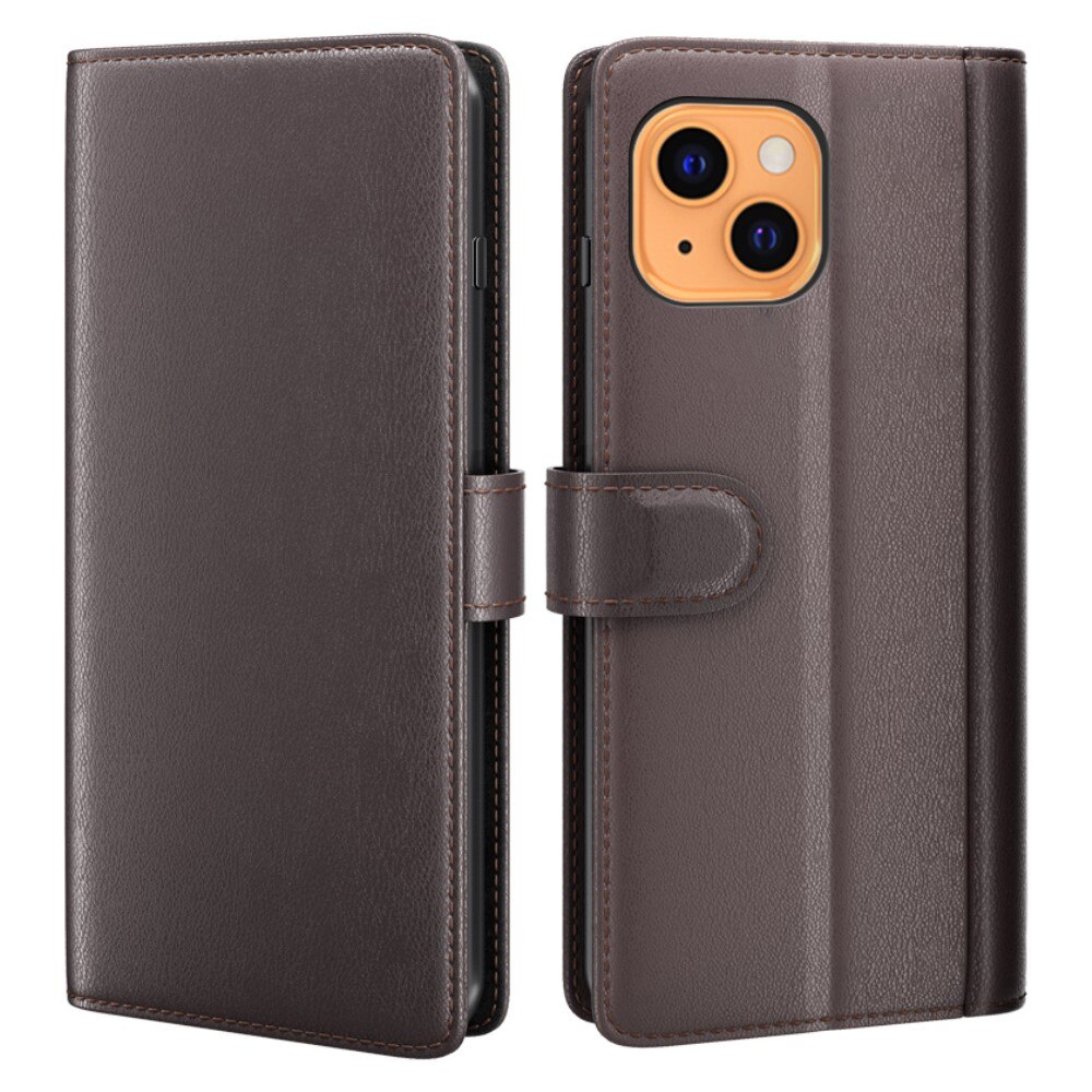 iPhone 13 Genuine Leather Wallet Case Brown