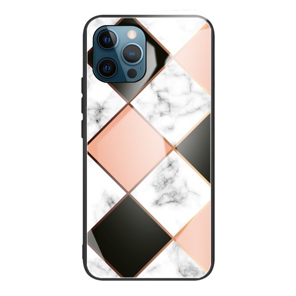 iPhone 13 Pro Tempered Glass Case Geometic Pink Marble