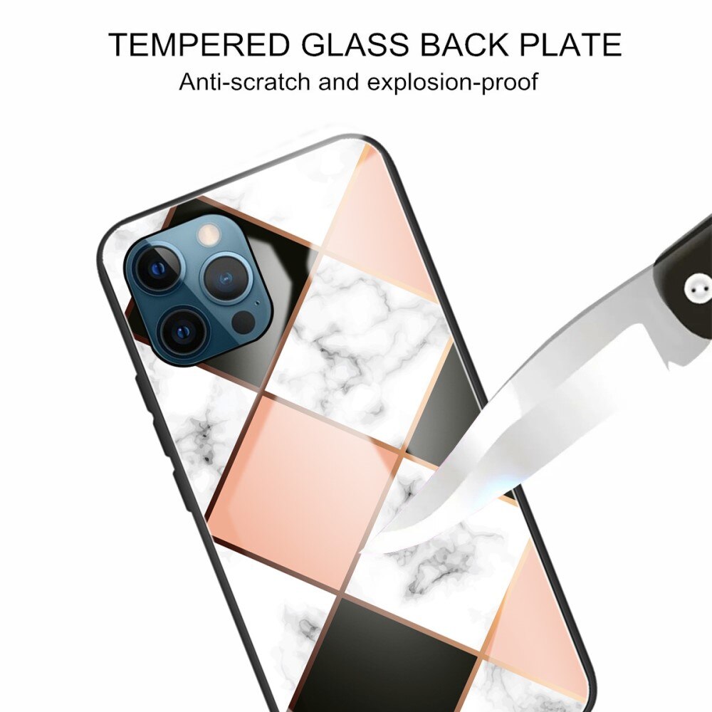 iPhone 13 Pro Tempered Glass Case Geometic Pink Marble