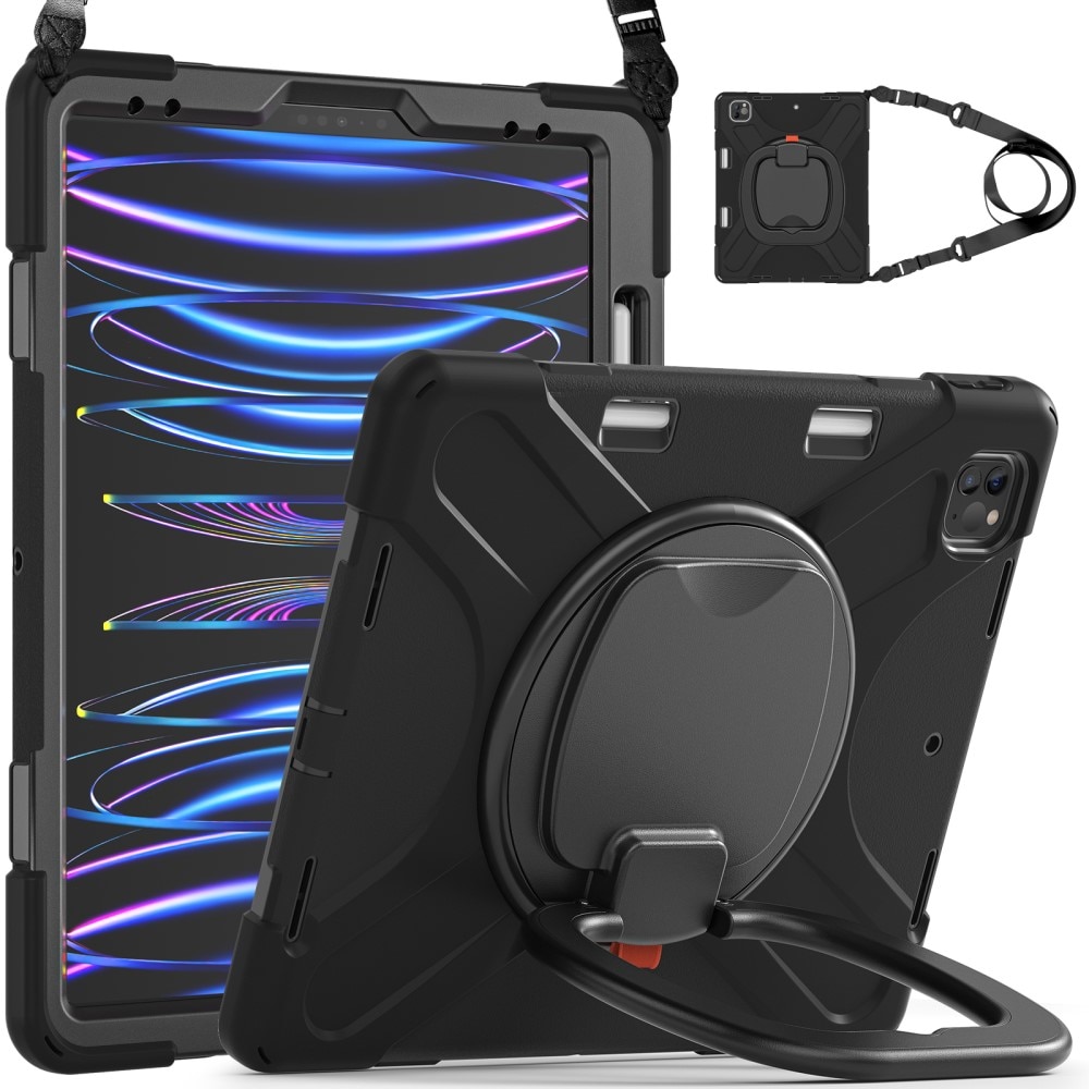 iPad Pro 12.9 4th Gen (2020) Kickstand Hybrid Case w. Shoulder Strap Black
